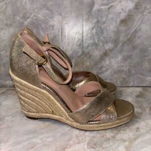 J. Crew Shimmery Gold Crisscross Espadrille Wedge Sandals